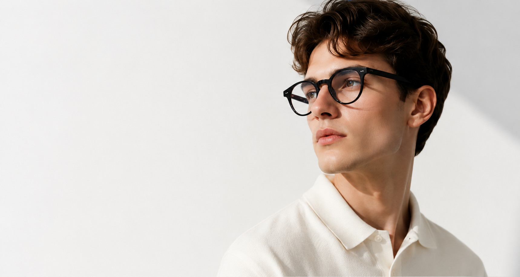 Model wearing black optical glasses